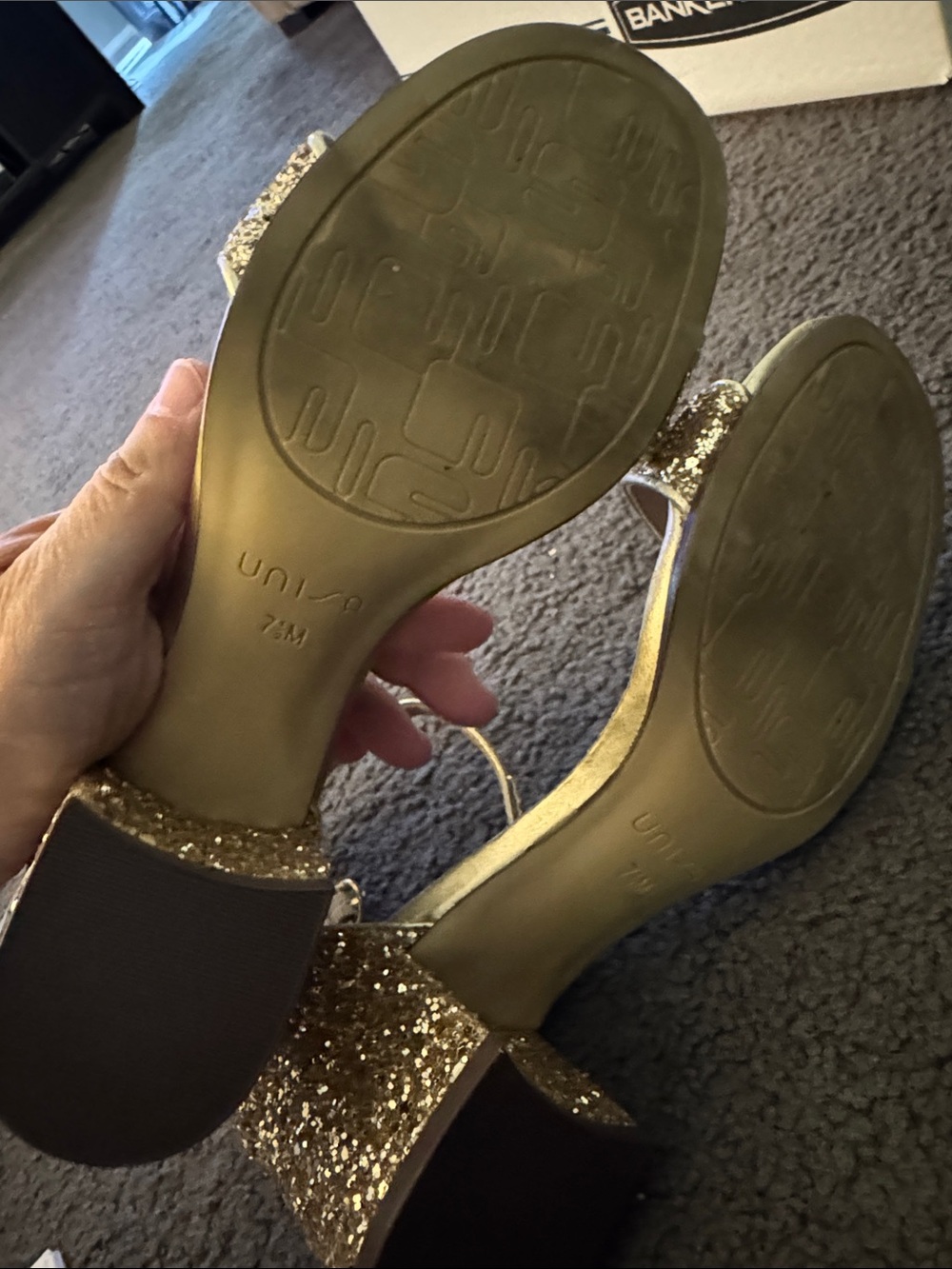 Unisa Gold Glitter Ankle-Strap Block Heels - Picture 4 of 4